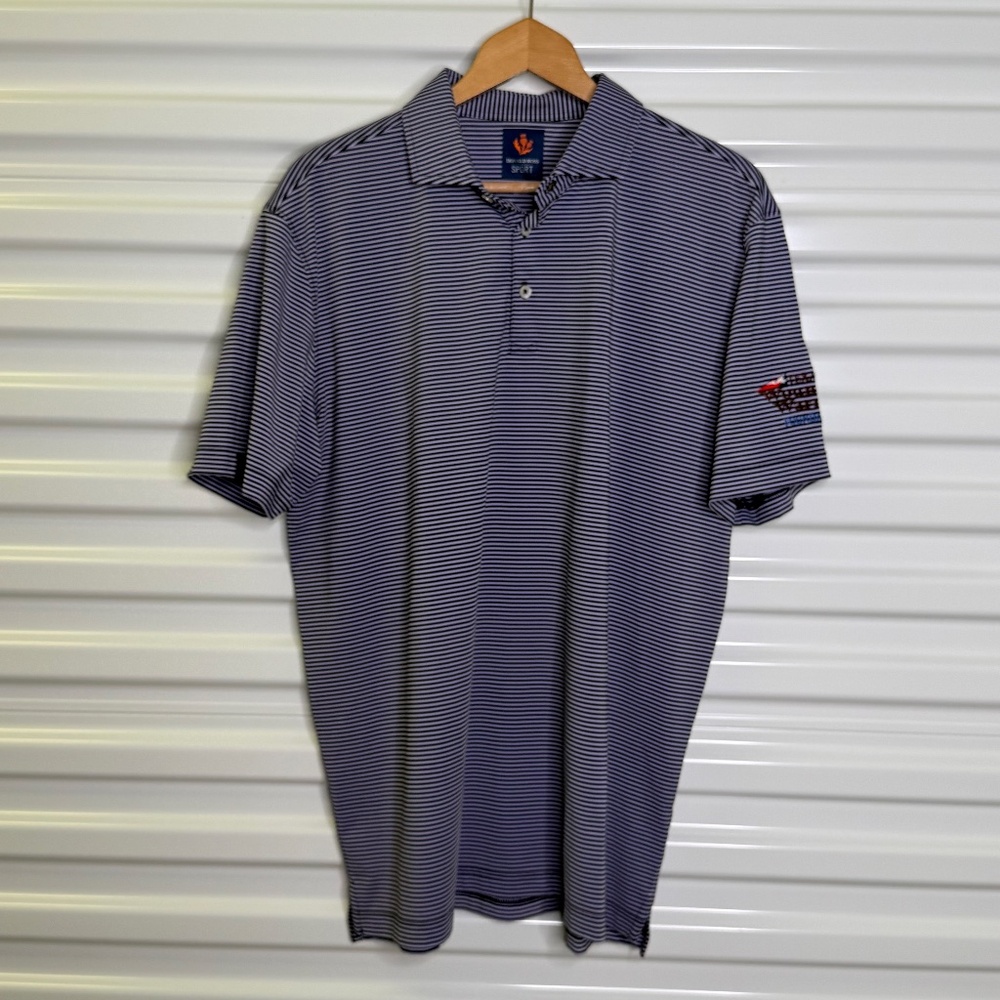 Donald Ross Sport Mens L Black White Striped Wounded Warrior Logo Golf Polo